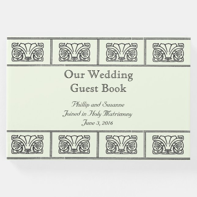 Art Deco Flower Gräns Bröllop med bibelverser Gästböcker (Framsida)