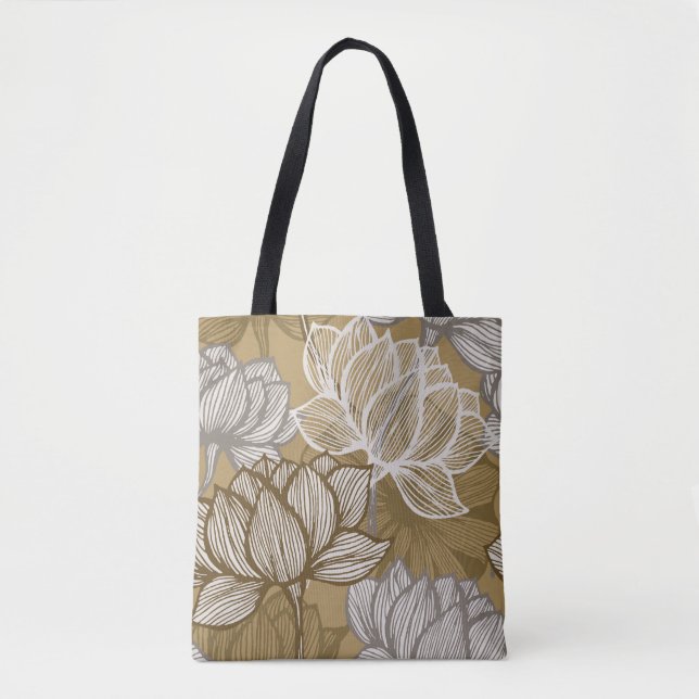 Art deco flower pattern. Flower gold line art. flo Tygkasse (Framsida)
