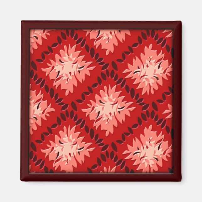 Art Deco Flower Rrid - Röd (magnet) Magnet (Framsidan)