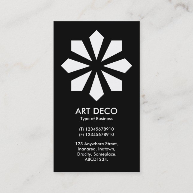 Art Deco Flower Star - svart Visitkort (Framsida)