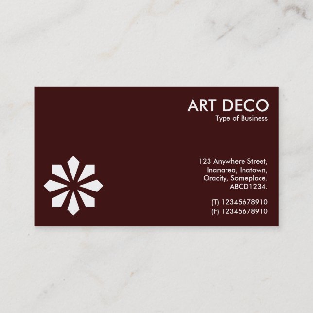 Art Deco Flower Symbol - Mörk Brown 330000 Visitkort (Framsida)