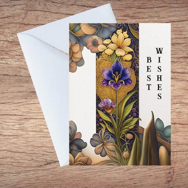 Art Deco Flowers Bröllop Grattisar Kort (Skapare uppladdad)