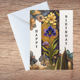 Art Deco Flowers Illustration Birthday Kort