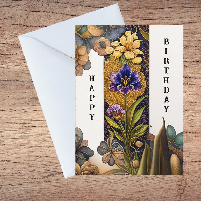 Art Deco Flowers Illustration Birthday Kort (Skapare uppladdad)