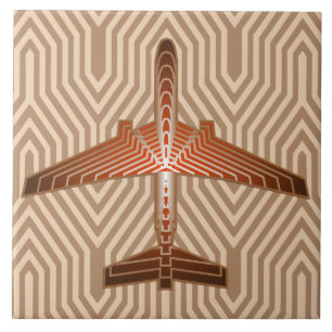 Art Deco-flygplan, Bronze, Guld och Rust Brown Kakelplatta