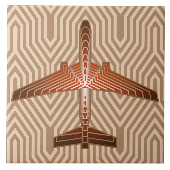 Art Deco-flygplan, Bronze, Guld och Rust Brown Kakelplatta (Framsidan)