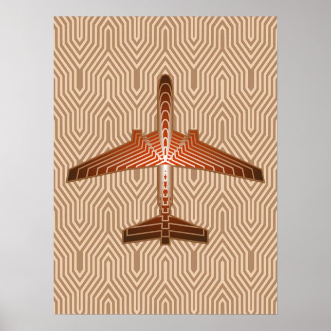 Art Deco-flygplan, Bronze, Guld och Rust Brown Poster (Framsidan)