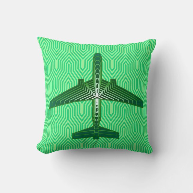 Art Deco-flygplan, Emerald and Jade-Grönt Kudde (Framsida)