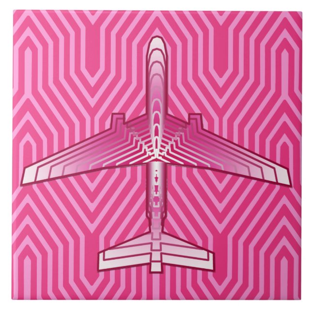 Art Deco-flygplan, Fuchsia- och Pastel-Rosa Kakelplatta (Framsidan)