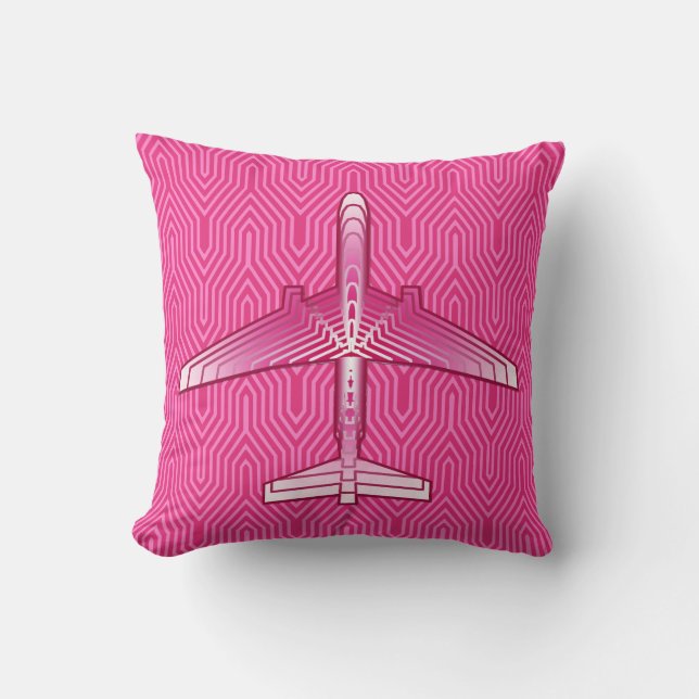 Art Deco-flygplan, Fuchsia- och Pastel-Rosa Kudde (Framsida)