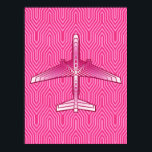 Art Deco-flygplan, Fuchsia- och Pastel-Rosa Poster<br><div class="desc">Skriv ut i en Art Deco-inspirerad idé om en futuristiska flygplan,  i en strimmig,  silkesfärgad gradient av djup fuchsia till pastelliserad rosa,  på en djup fuchsisk rosa,  Deco-bakgrund</div>