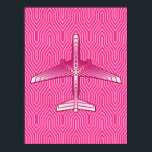 Art Deco-flygplan, Fuchsia- och Pastel-Rosa Poster<br><div class="desc">Skriv ut i en Art Deco-inspirerad idé om en futuristiska flygplan,  i en strimmig,  silkesfärgad gradient av djup fuchsia till pastelliserad rosa,  på en djup fuchsisk rosa,  Deco-bakgrund</div>