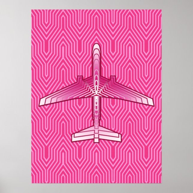 Art Deco-flygplan, Fuchsia- och Pastel-Rosa Poster (Framsidan)