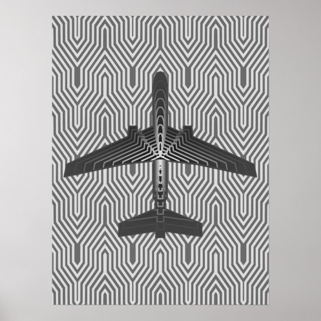 Art Deco-flygplan, grafit och Silver Grått Poster (Framsidan)