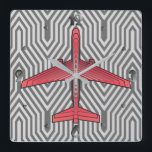Art Deco-flygplan, korall Orange och Silver Grått Fyrkantig Klocka<br><div class="desc">Klocka i en Art Deco-inspirerad idé om en futuristiska flygplan,  i en strimmig,  silkesfärgad gradient av silver grått/grått rand på djup korall orange,  mot en ljus och djup grått från silver,  Deco-bakgrund</div>