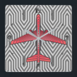 Art Deco-flygplan, korall Orange och Silver Grått Fyrkantig Klocka<br><div class="desc">Klocka i en Art Deco-inspirerad idé om en futuristiska flygplan,  i en strimmig,  silkesfärgad gradient av silver grått/grått rand på djup korall orange,  mot en ljus och djup grått från silver,  Deco-bakgrund</div>