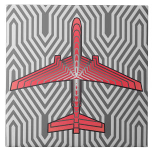 Art Deco-flygplan, korall Orange och Silver Grått Kakelplatta