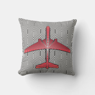 Art Deco-flygplan, korall-Orange och Silver-Grått Kudde