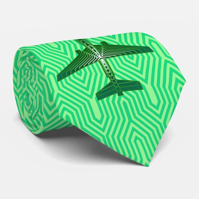 Art Deco Flygplan, Smaragd och Jade Grön Slips (Rullad)