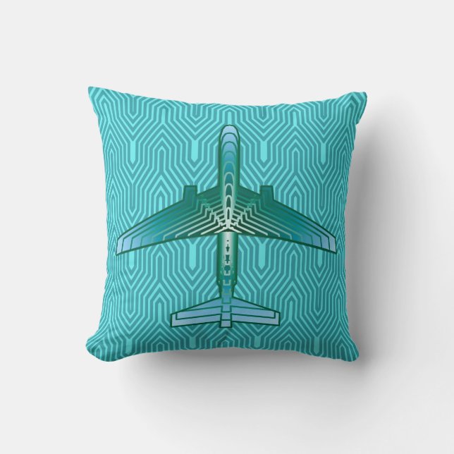 Art Deco-flygplan, turkos, Teal och Aqua Kudde (Framsida)