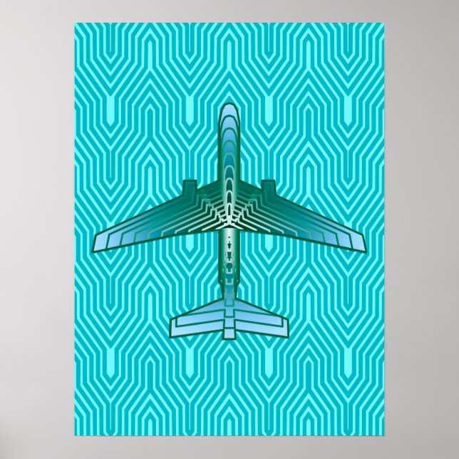 Art Deco-flygplan, turkos, Teal och Aqua Poster (Framsidan)