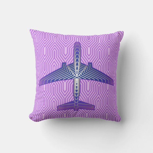 Art Deco-flygplan, Violet Lila och Silver Grått Kudde (Framsida)