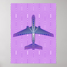 Art Deco-flygplan, Violet Lila och Silver Grått Poster