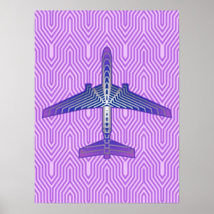 Art Deco-flygplan, Violet Lila och Silver Grått Poster