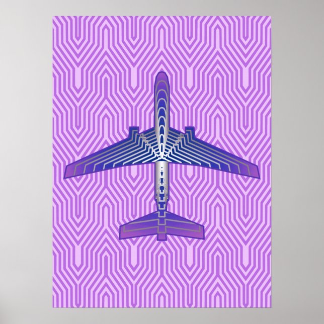 Art Deco-flygplan, Violet Lila och Silver Grått Poster (Framsidan)