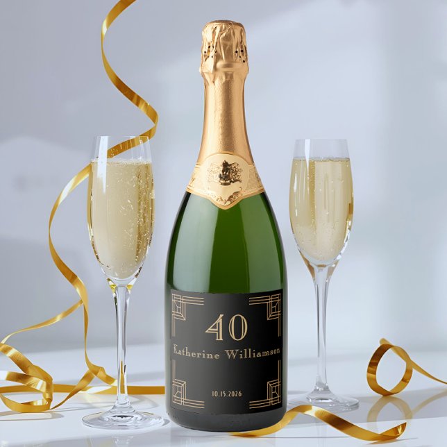 Art Deco födelsedag svart guld roarande 20-tal (Skapare uppladdad)