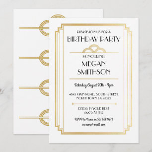 Art Deco Födelsedagsfest 1920's Gatsby Guld Inbjud Inbjudningar