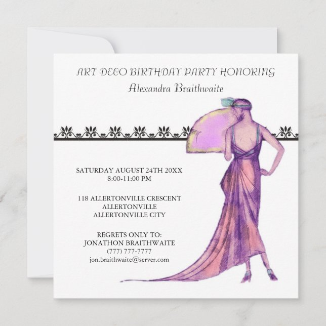 Art Deco Födelsedagsfest inbjudan från 1920 (Framsida)