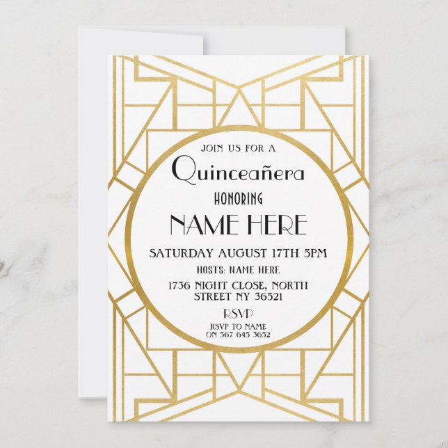 Art Deco Födelsedagsfest Quinceanera Gatsby 1920 Inbjudningar (Framsida)