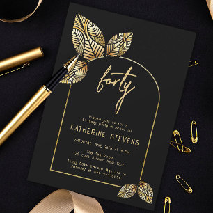 Art Deco Foliage Guld Boho Botanical 40:e födelsed Inbjudningar