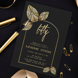 Art Deco Foliage Guld Boho Botanical 50:e födelsed Inbjudningar