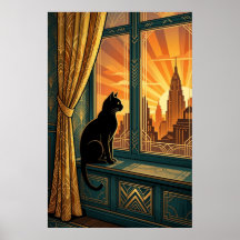 Art Deco Fönsterbräda Gissande Katt Väggkonst