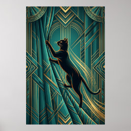 Art Deco Fönsterbräda Svart Katt Väggkonst