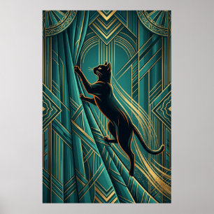Art Deco Fönsterbräda Svart Katt Väggkonst