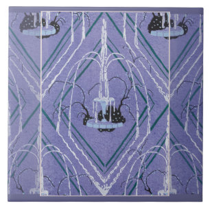 Art Deco Fontän in Blue Kakelplatta