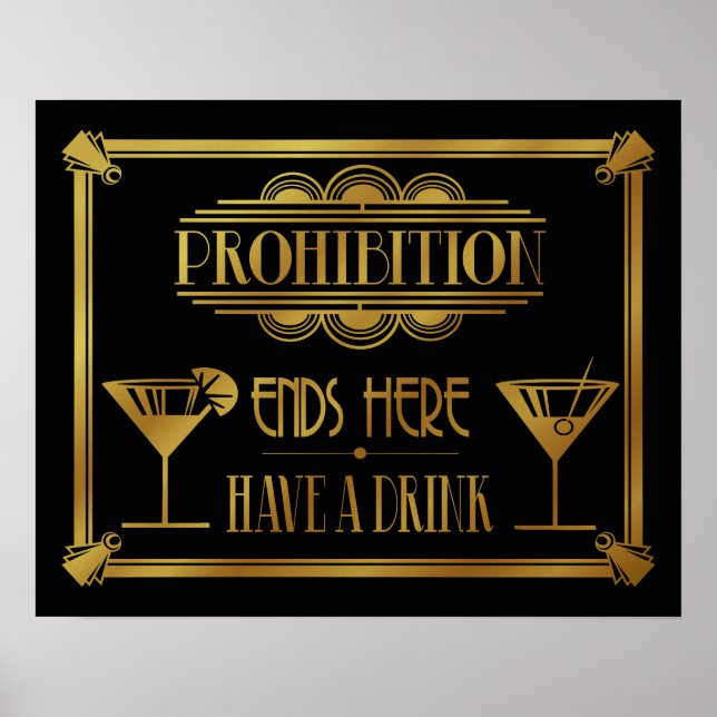 Art Deco-FÖRBUDET UPPHÖR HÄR guld 20:S stil Poster (Framsidan)