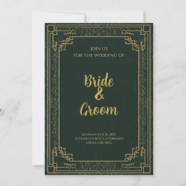 Art Deco Forest Green Gold Inbjudningar