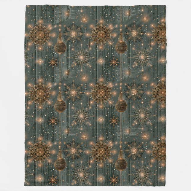 Art Deco Förgylld julnatt glöd Fleecefilt (Framsidan)