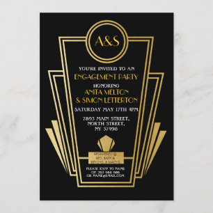 Art Deco Förlovningsfest Inbjudan Gatsby Guld 1920