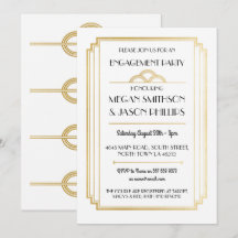 Art Deco Förlovningsfestinbjudningar Guld