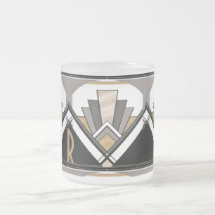 Art Deco Förtjusande Mönster Personlig Initial Frostad Glasmugg