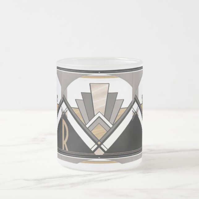 Art Deco Förtjusande Mönster Personlig Initial Frostad Glasmugg (Center)