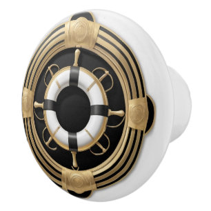 Art Deco Frakt Life Preserver Ring Black White Gul Knopp