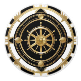 Art Deco Frakt Wheel Black White Guld Nautical Knopp