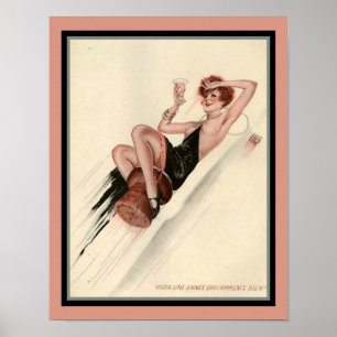 Art Deco Fransk Party Girl 1920 Poster