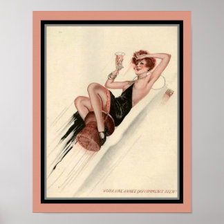 Art Deco Fransk Party Girl 1920 Poster